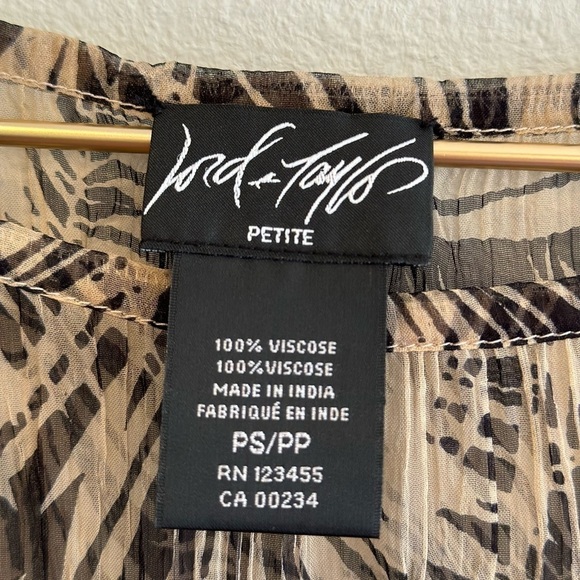 Lord and Taylor Petite Black and Brown Floral Sheer Blouse Top - Size PS - Picture 2 of 5